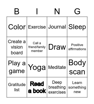 Mindfulness Bingo Card