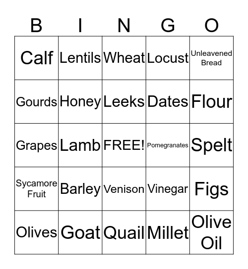 FOOD OF THE BIBLE Bingo Card