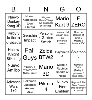 Nintendo Direct 10/2/2022 Bingo Card