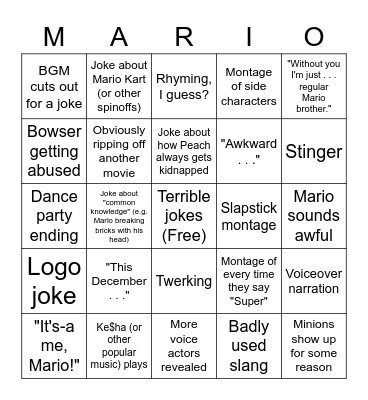 Mario Movie Bingo Card