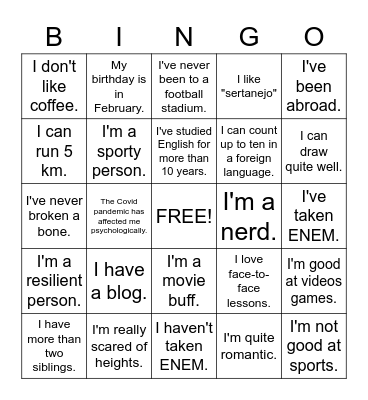 Getting to know you Bingo Card