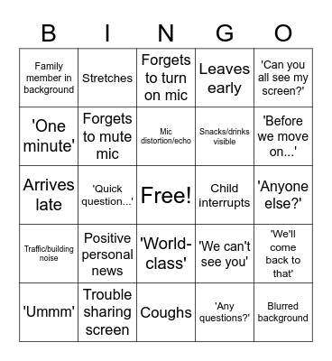 Publishing Team Bingo Card
