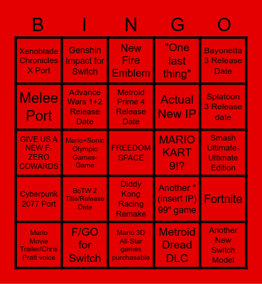 BINGO-BONGO NINTENDO DIRECT-MAMBO Bingo Card