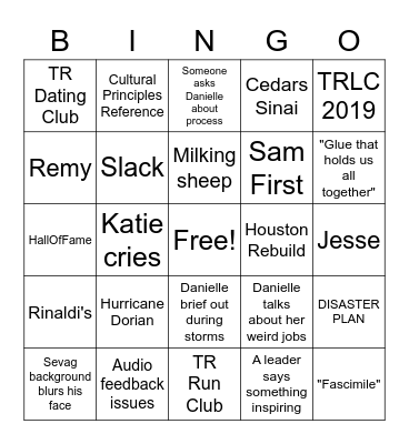 Danielle Goodbye party Bingo Card