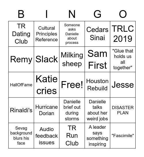 Danielle Goodbye party Bingo Card