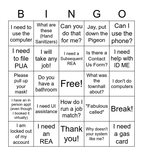 WorkSource Bingo Card