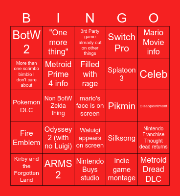 Nindendo 2/9 Bingo Card