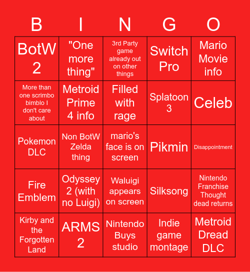 Nindendo 2/9 Bingo Card