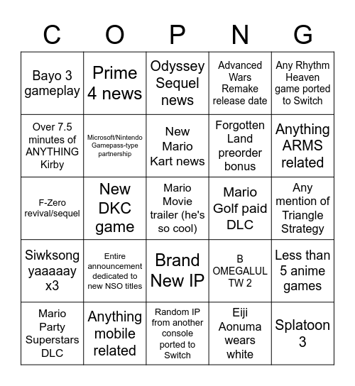 2/9 Direct Bongo Bingo Card