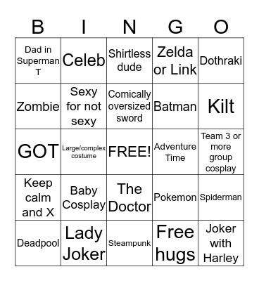 SDCC Bingo Card