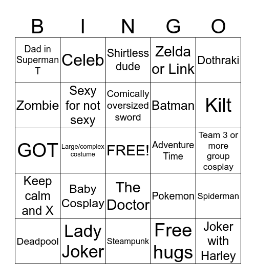 SDCC Bingo Card