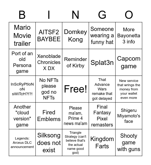 February 2022 Direct Bingo Card