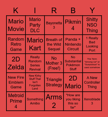 2/9 Nintendo Direct (Swidd) Bingo Card