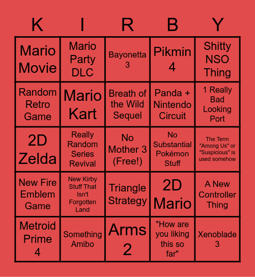 2/9 Nintendo Direct (Swidd) Bingo Card