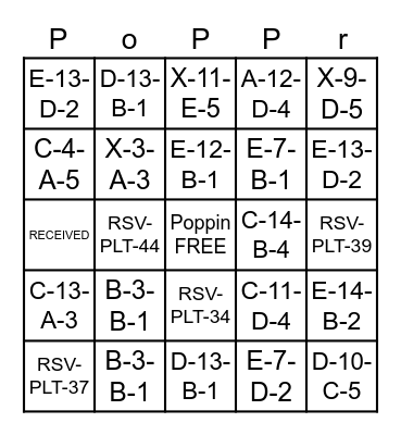 POPCORNVAN PoPPr Bingo Card