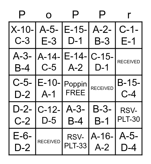 POPCORNVAN PoPPr Bingo Card