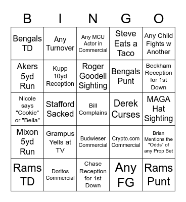 Super Bowl Bingo Card