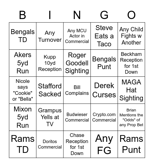 Super Bowl Bingo Card