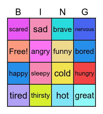 Adjective Bingo Card