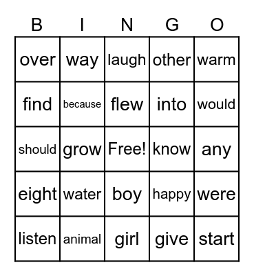 Long /i/ Bingo Card