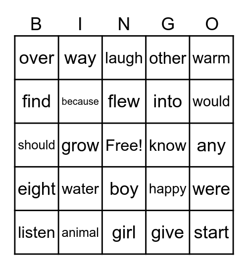 Long /i/ Bingo Card