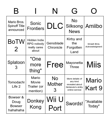 nitedo drive Bingo Card