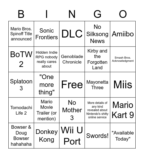 nitedo drive Bingo Card