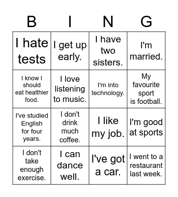 Getting to know you Bingo Card