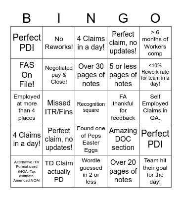 QA Bingo! Bingo Card