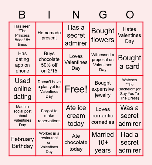 Virtual Valentine's Day Bingo Card