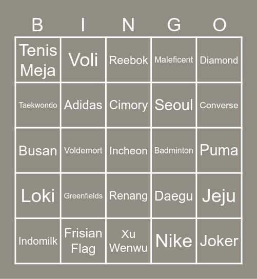 SH Bingo Card