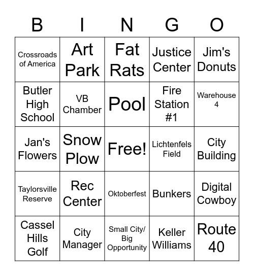 Vandalia Bingo Card