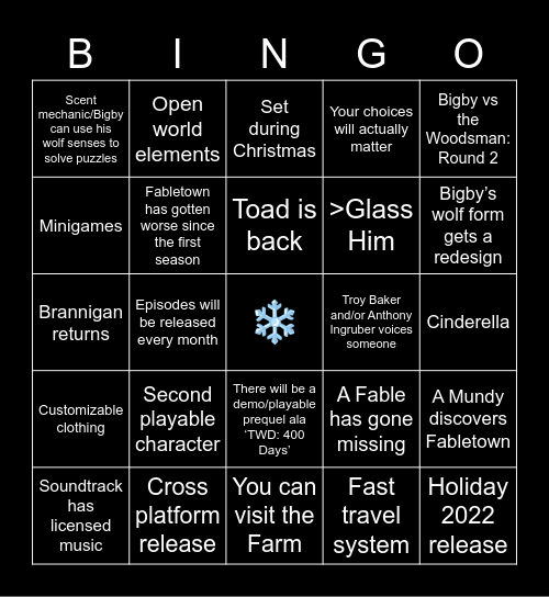 THE WOLF AMONG US 2 2/9 STREAM Bingo Card