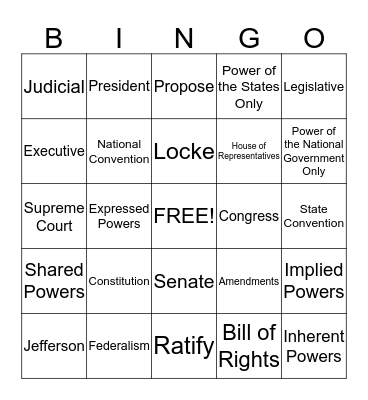 Mr. Burke's Government Class Bingo Card