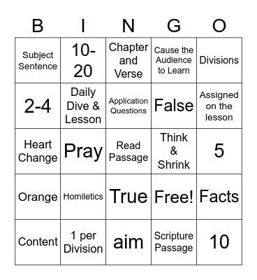 BSF Homiletics Bingo Card