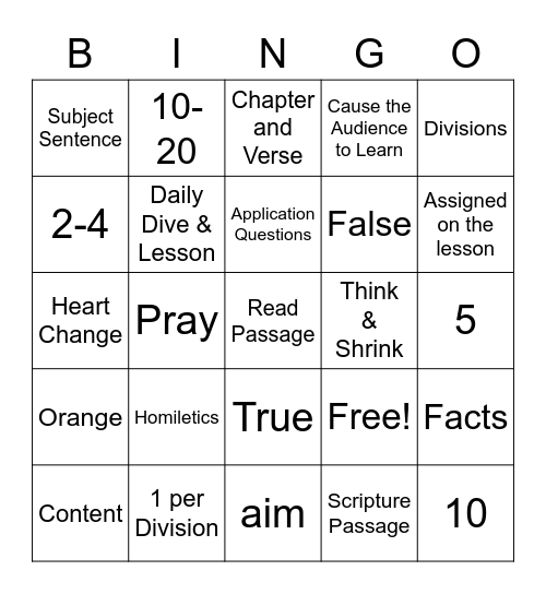 BSF Homiletics Bingo Card