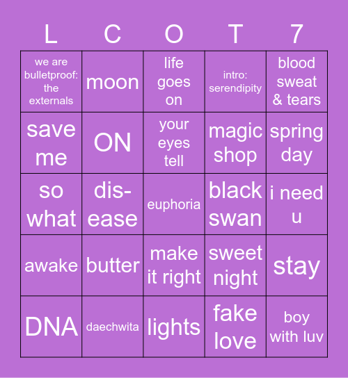 🤍 norawora 🤍 Bingo Card