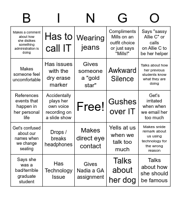 Articulation Class Bingo Card