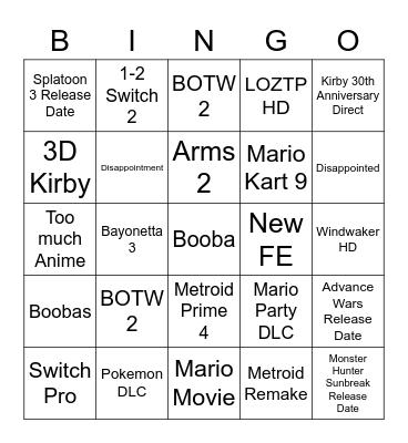 Tim's Bingo Card