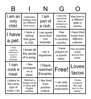 Diversity Bingo Card