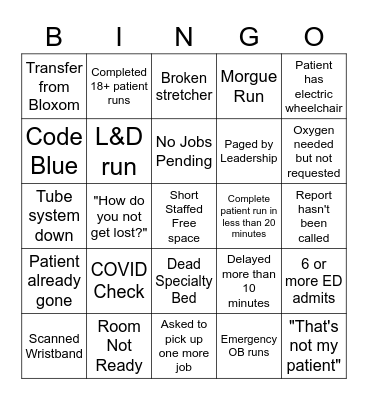 Transport Bingo Card