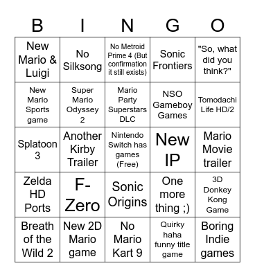 Nintendo Direct Bingo! Bingo Card
