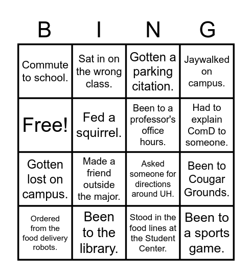 UH Bingo Card
