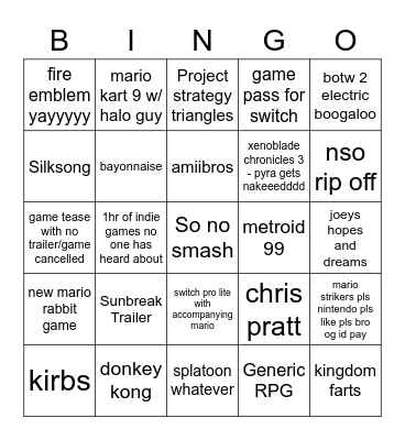 Nintendo 2 reveals tomorrow!! Bingo Card