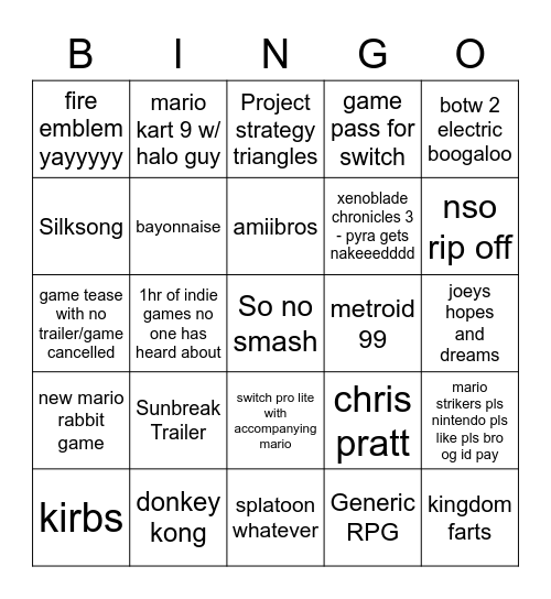 Nintendo 2 reveals tomorrow!! Bingo Card