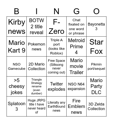 Ninny Direct Bingo Card