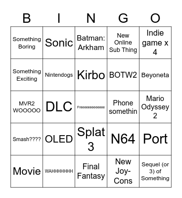 Nintendo 2022 Bingo Card