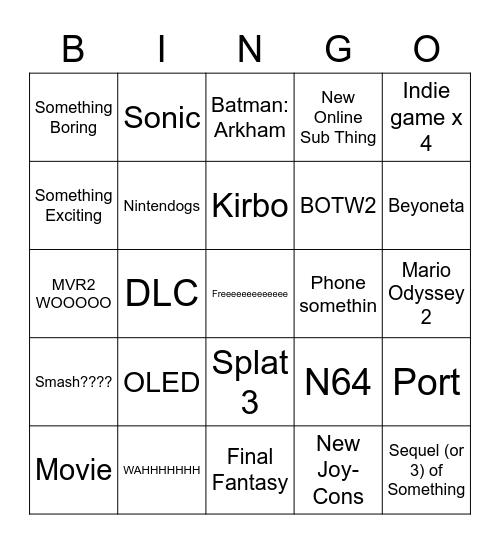 Nintendo 2022 Bingo Card