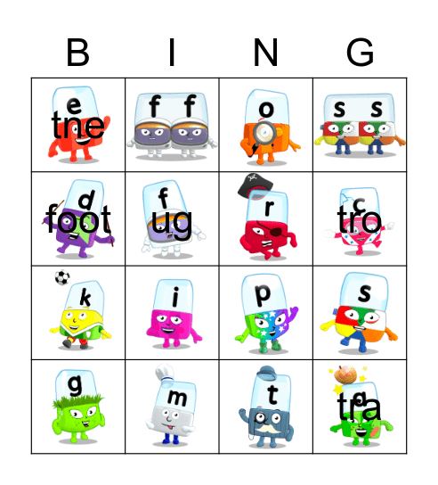Alphablocks Phase 2 Bingo Card