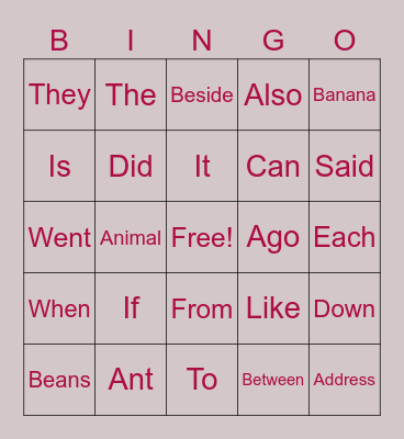 Sight Words List 2 Bingo Card